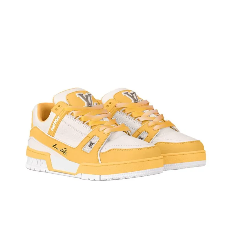LOUIS VUITTON Trainer Low Top Skateboard Shoes Women's Yellow White-3