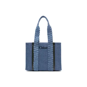 Chloe Woody Cotton Tote Bag Shopping Bag Shoulder Bag Handbag Medium Size Women's Indigo