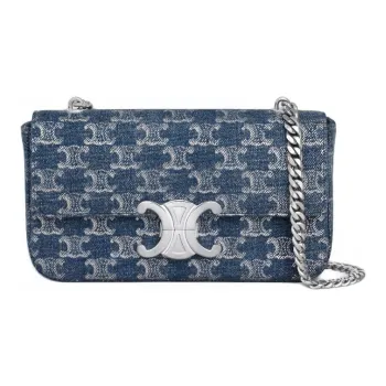 CELINE Triomphe Fabric Portable Crossbody Bag, Shoulder Bag Women's Blue