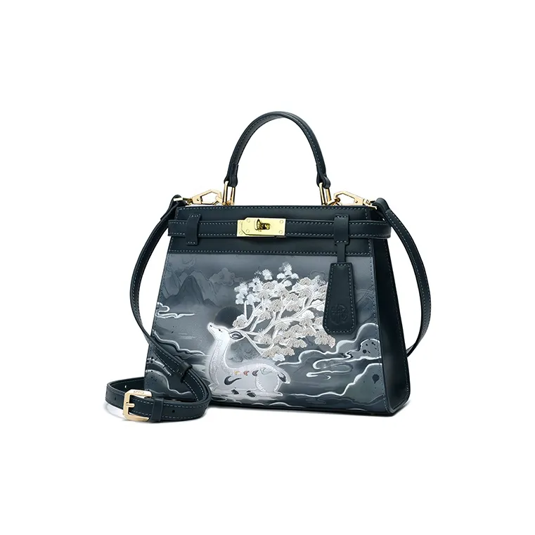 Ancient Yi Xi Cow Leather Niche Design Handbag, Shoulder Bag, Crossbody Bag Women's Dark Cyan-1