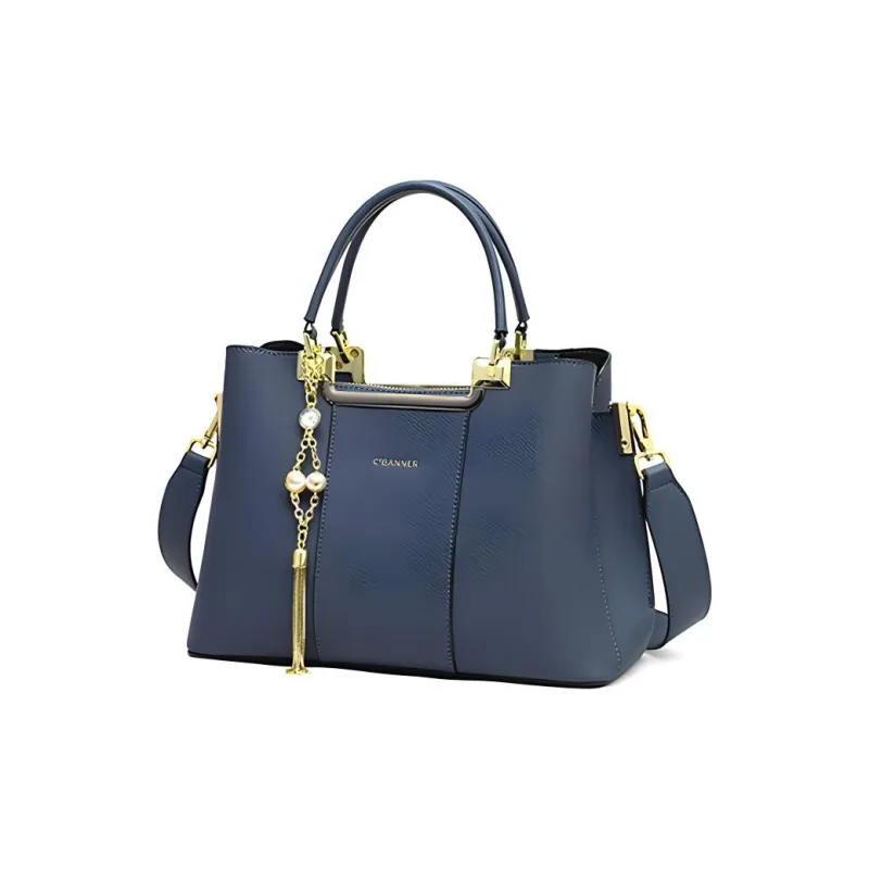 C°BANNER Cow Leather With Synthetic Leather Handbag, Tote Bag, Shoulder Bag, Crossbody Bag Tubas Women's Blue/Ecru-4