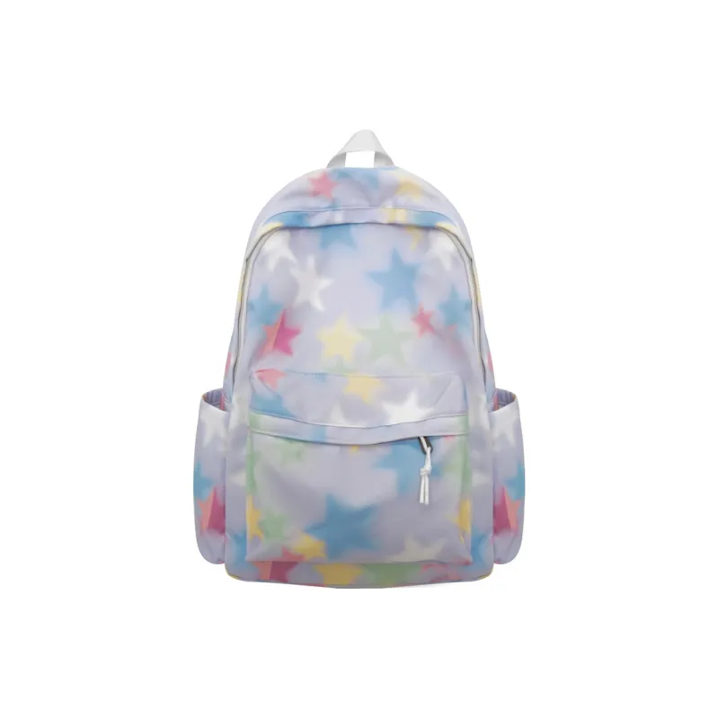 Rainbow Girl Nylon Backpack Regular Women's Purple/White/Green/Black-9