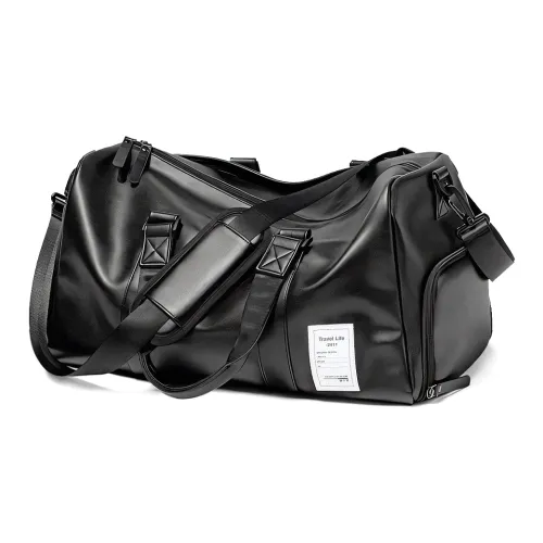 Fillove PU Wet/Dry Separation Handbag Crossbody Bag Short Trip Travel Bag Luggage Bag Regular Unisex Black