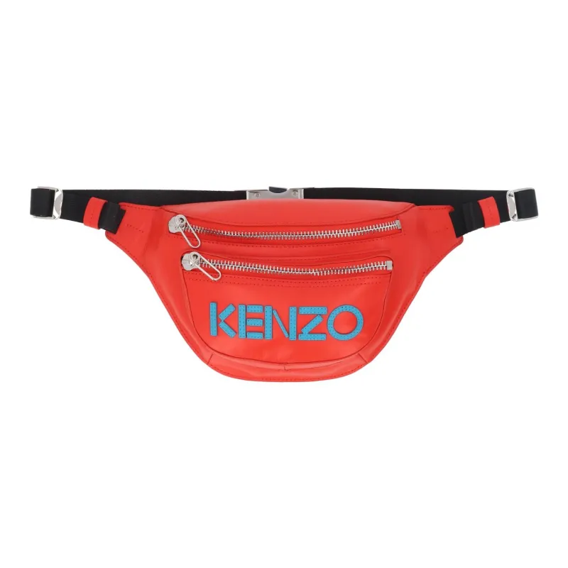 KENZO Leather With Cotton Fanny Pack Unisex Red & Blue-1