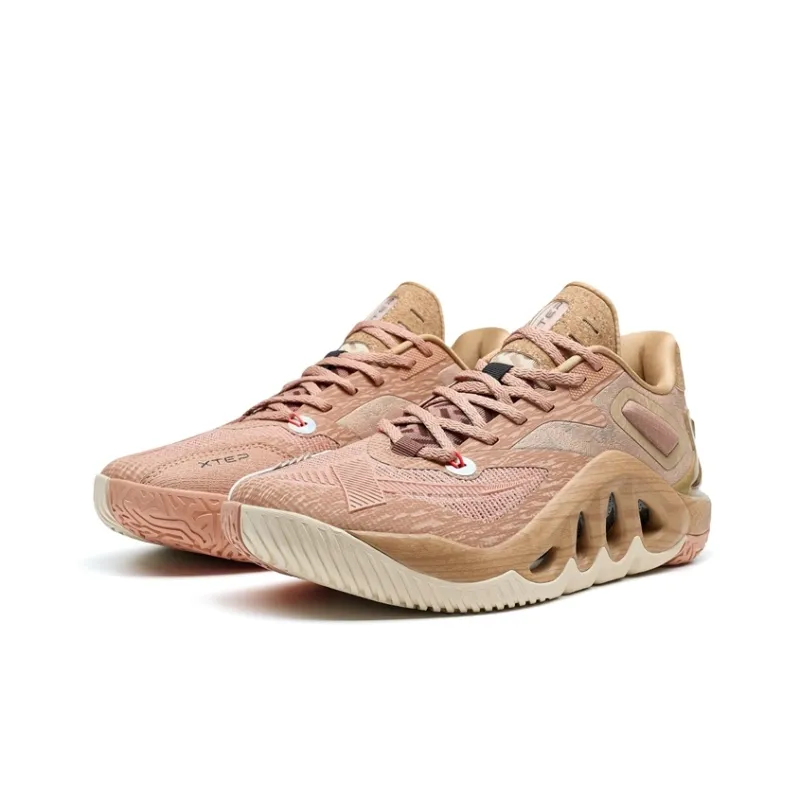 XTEP Magic Claws Wear Resistant Slip Resistant Low Top Basketball Shoes Men's Clay Pink/Vintage Red-4