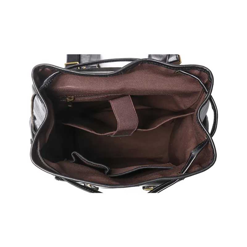 LARTIGENT Top Grain Cow Leather Backpack Regular Men's Black-4