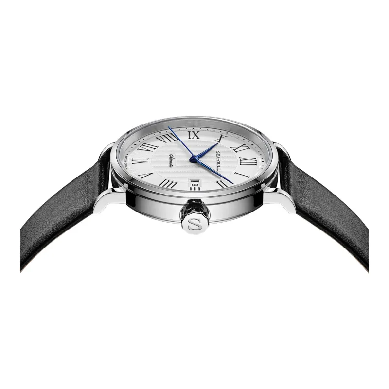 Sea Gull Classic Collection Automatic Mechanical Movement Leather Strap Watch Men's Watches White Dial-1