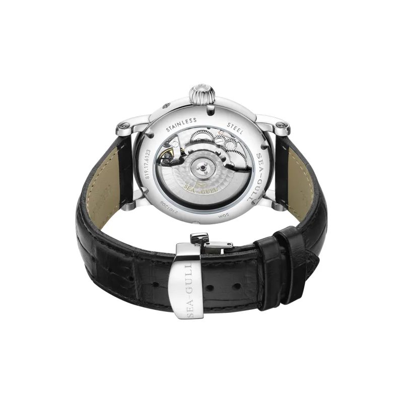 Sea Gull LE BRASSUS Collection Automatic Mechanical Movement Genuine Leather Strap Watch Men's Watches White Dial-3