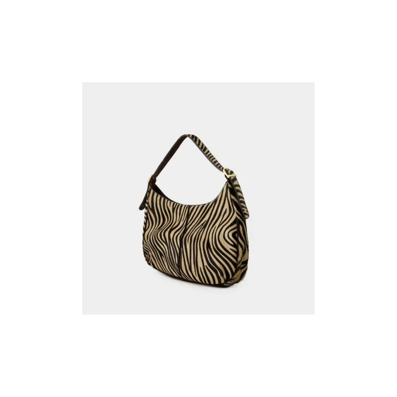 Rouje Cow Leather Hobo Bag Handbag Tubas Women's Black & Beige-4