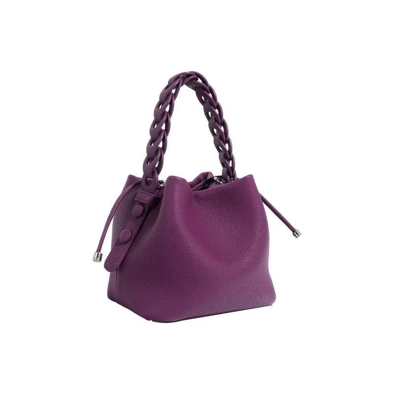 BLAKE FLEETO Top Grain Cow Leather Bucket Bag Twisted Basket Bag Handbag Women's Multicolor-14