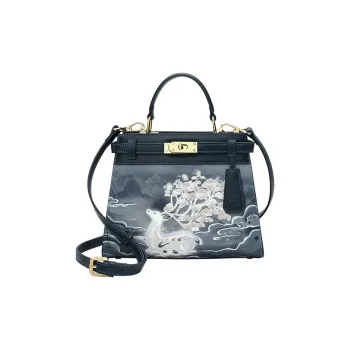 Ancient Yi Xi Cow Leather Niche Design Handbag, Shoulder Bag, Crossbody Bag Women's Dark Cyan
