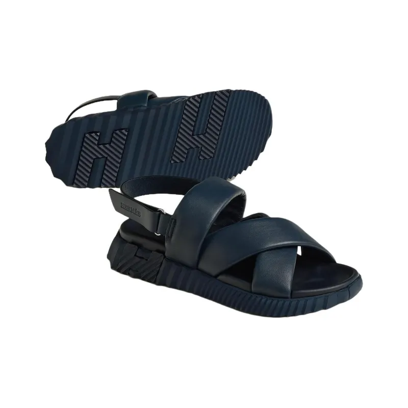 HERMES Electric Strap Sandals 4cm Men's Dark Blue-4