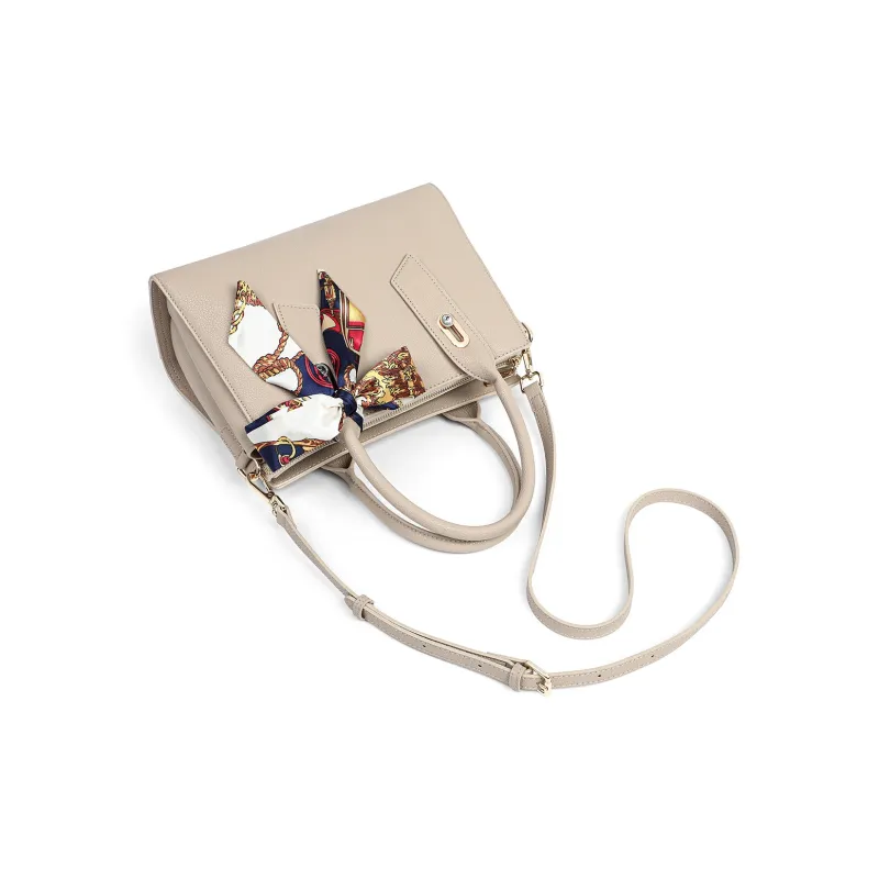 PT'SON Cow Leather One Shoulder Handbag Large Size Women's Creamy Apricot-5