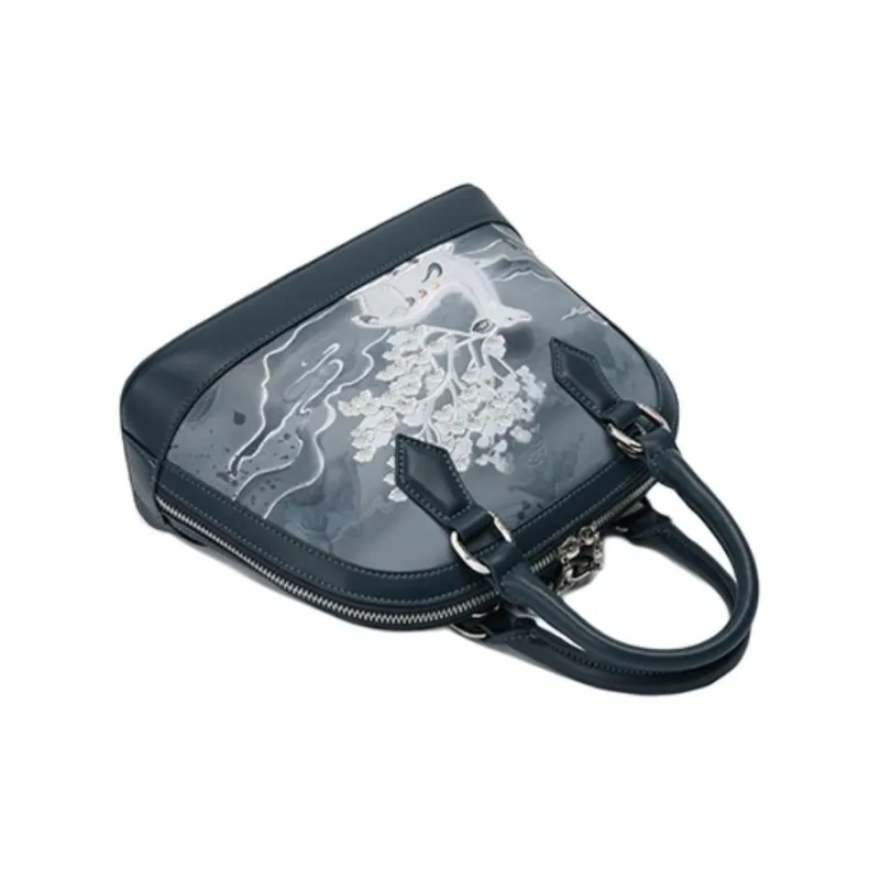 Ancient Yi Xi Cow Leather Robe Handbag Elegant Mom Bag Women's Cyanosis-4