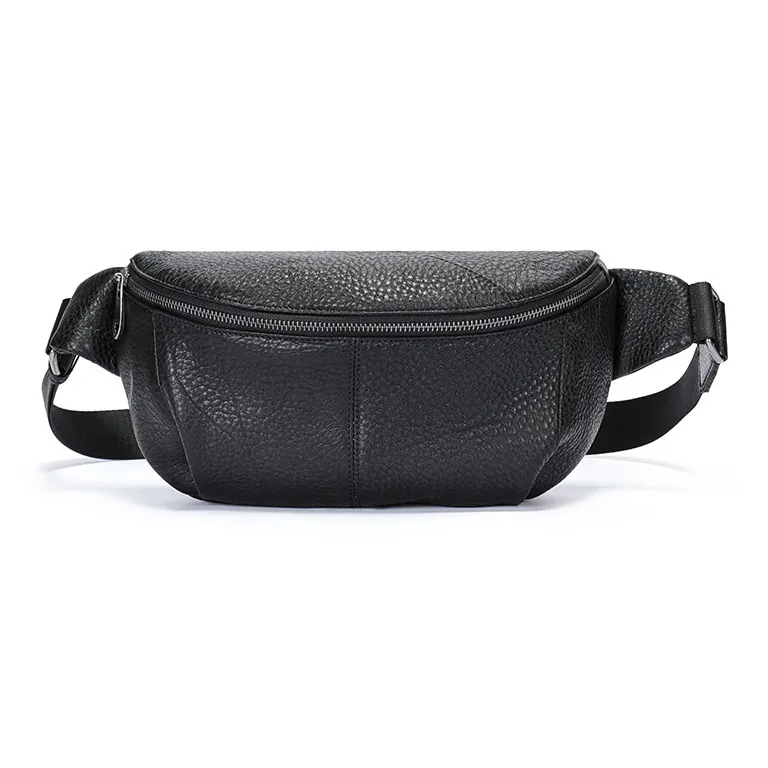 DOSRFINI Top Grain Cow Leather One Shoulder Crossbody Fanny Pack Sling Bags Regular Men's Black-0