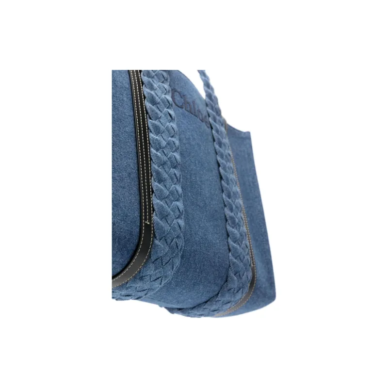 Chloe Woody Cotton Tote Bag Shopping Bag Shoulder Bag Handbag Medium Size Women's Indigo-2