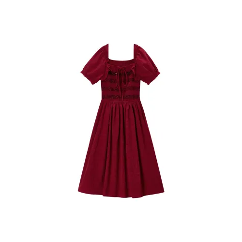 EICHITOO Short-Sleeved Dresses Women's Dark Red