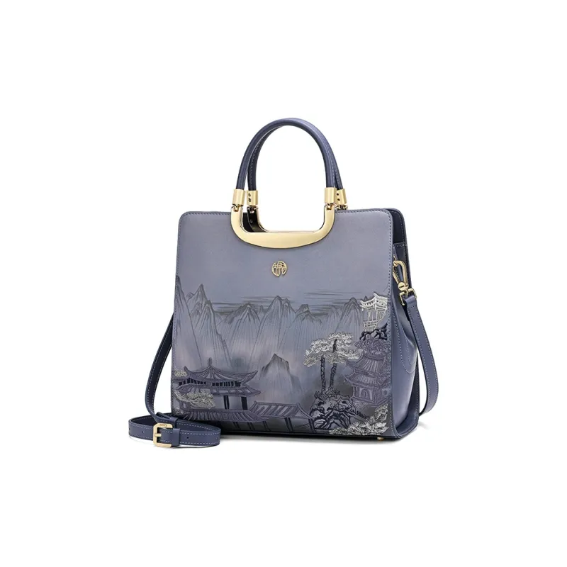 Ancient Yi Xi Cow Leather Cheongsam Shoulder Bag Crossbody Bag Handbag Women's Dark Blue-1