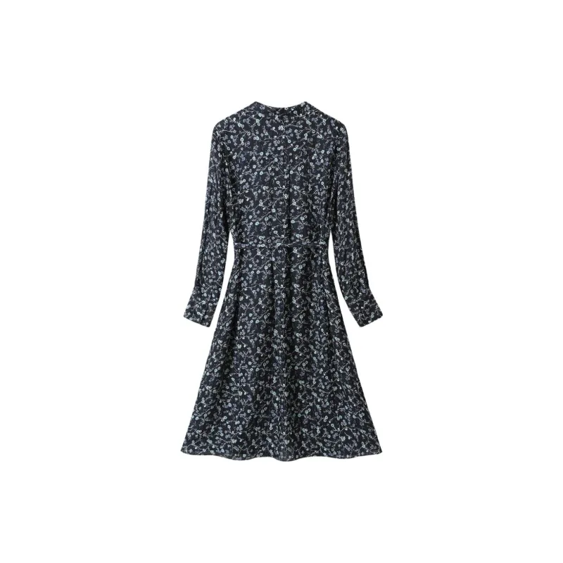H-YXIANG Long-Sleeved Dresses Women's Blue Floral-1