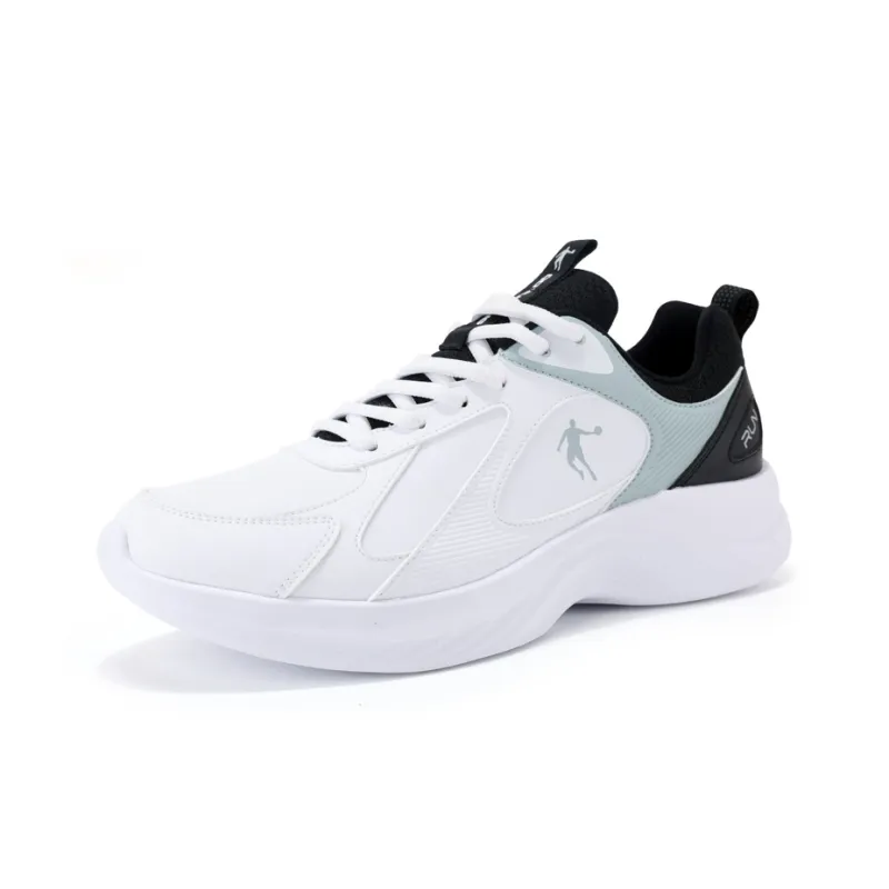 QIAODAN Anti Slip Wear Resistant Low Top Running Shoes Men's White Green-2