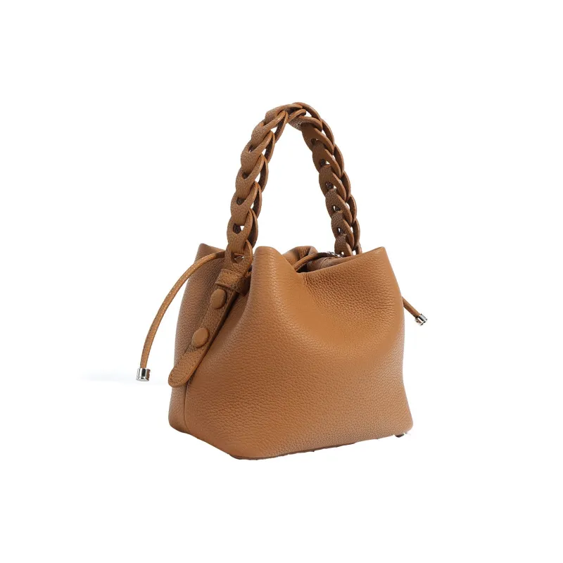 BLAKE FLEETO Top Grain Cow Leather Bucket Bag Twisted Basket Bag Handbag Women's Multicolor-4
