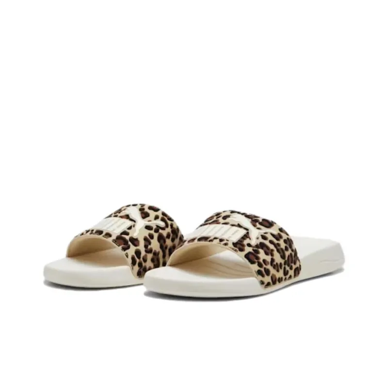 PUMA Popcat 20 Slip Resistant Quick Dry Slide Slippers Unisex Leopard Print White-4