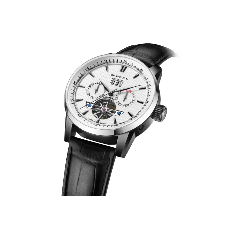 Sea Gull Masterpiece Collection Automatic Mechanical Movement Genuine Leather Strap Watch Men's Watches White Dial-3