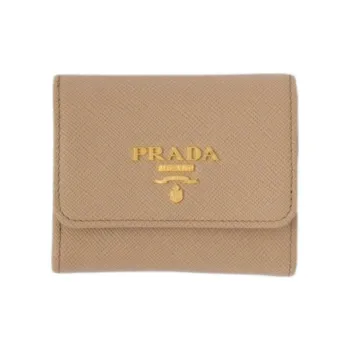 PRADA Saffiano Leather Wallet Mini Women's Sand Multicolor Blue