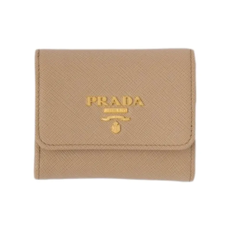 PRADA Saffiano Leather Wallet Mini Women's Sand Multicolor Blue-0