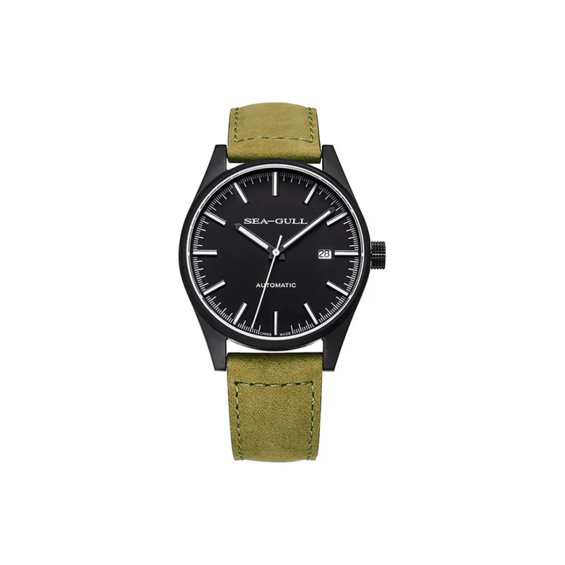 Sea Gull National Automatic Mechanical Movement Genuine Leather Strap Watch Men's Watches Black Dial-1
