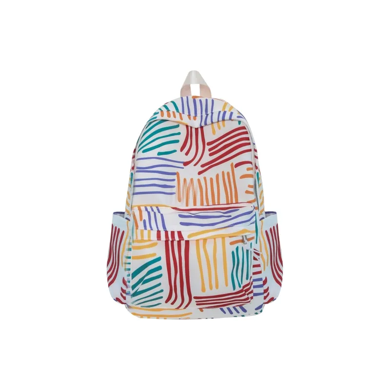 Rainbow Girl Nylon Backpack Regular Women's Multicolor Numbers/Multicolor Grid Stripes-2