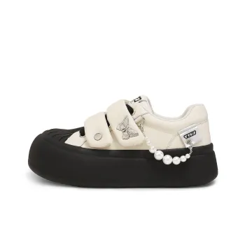TTKJ Fashion Butterfly Hook and Loop White Sneakers Non slip Lightweight Low Top Casual Shoes Women's White Moonlight