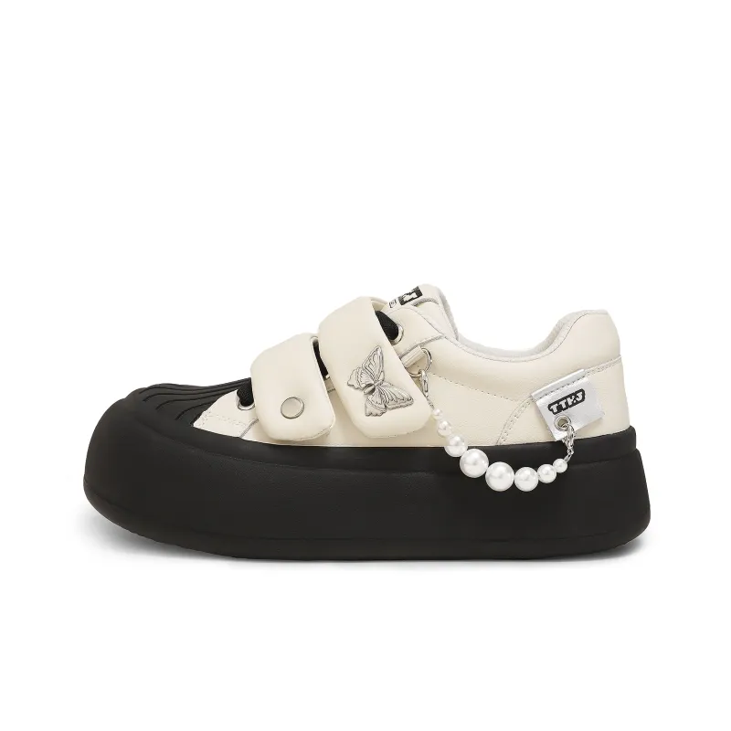 TTKJ Fashion Butterfly Hook and Loop White Sneakers Non slip Lightweight Low Top Casual Shoes Women's White Moonlight-0