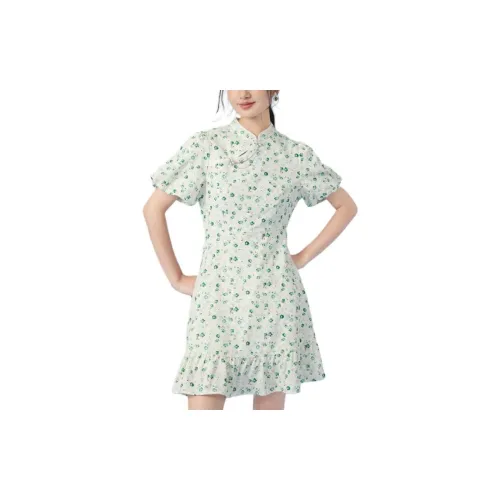 EICHITOO Short-Sleeved Dresses Women's Off-White Pattern