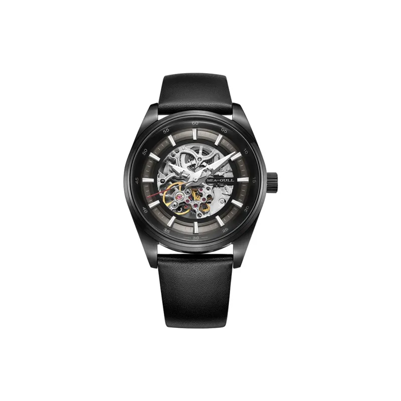 Sea Gull Frontier Automatic Mechanical Movement Cow Leather Strap Watch Men's Watches Cut Out Dial-0