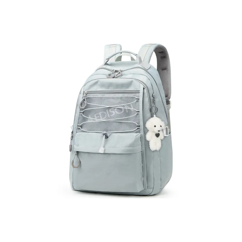 EDISON Polyester Students Backpack Medium Size Unisex Black/Light Gray/Light Blue/Ecru-1