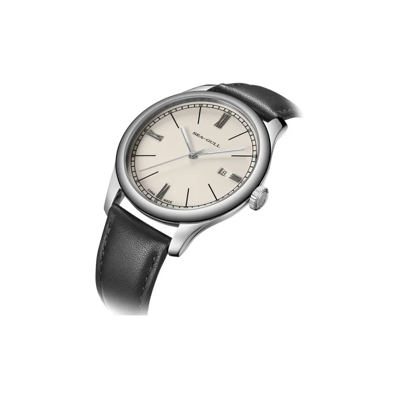 Sea Gull Designer Collection Automatic Mechanical Movement Genuine Leather Strap Watch Men's Watches White Dial-2