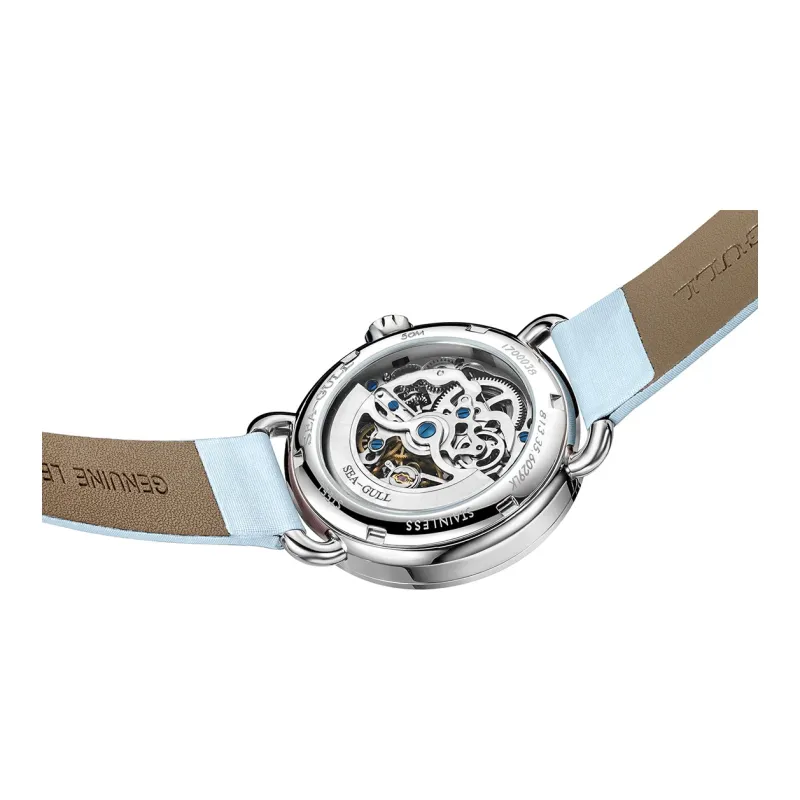 Sea Gull Hollow Series Automatic Mechanical Movement Nylon Strap Watch Women's Watch Blue Dial-3