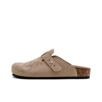MADEN Cork Sole Quiet Genuine Leather Closed Toe Slippers Unisex Sand Dune