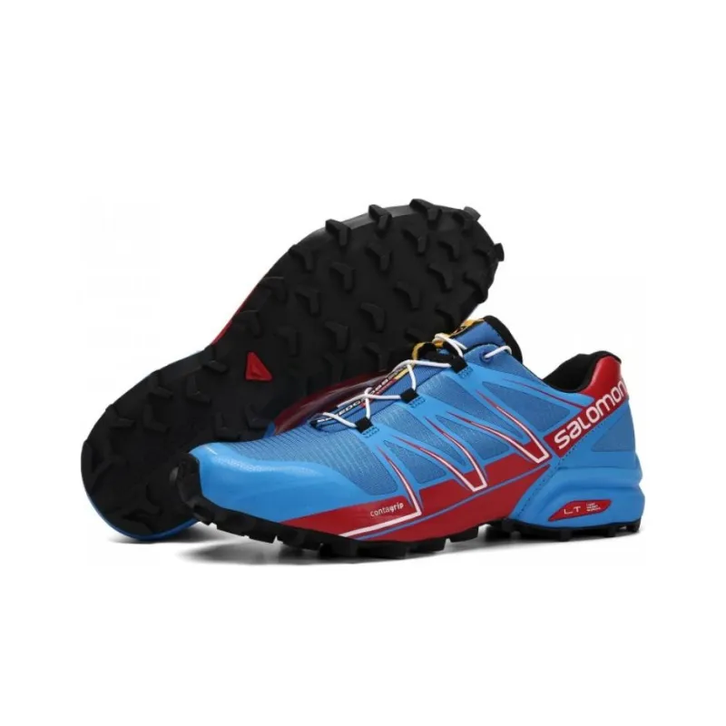 SALOMON SPEEDCROSS PRO Anti Slip Wear Resistant Low Top Trail Running Shoes Men's Blue Red-4