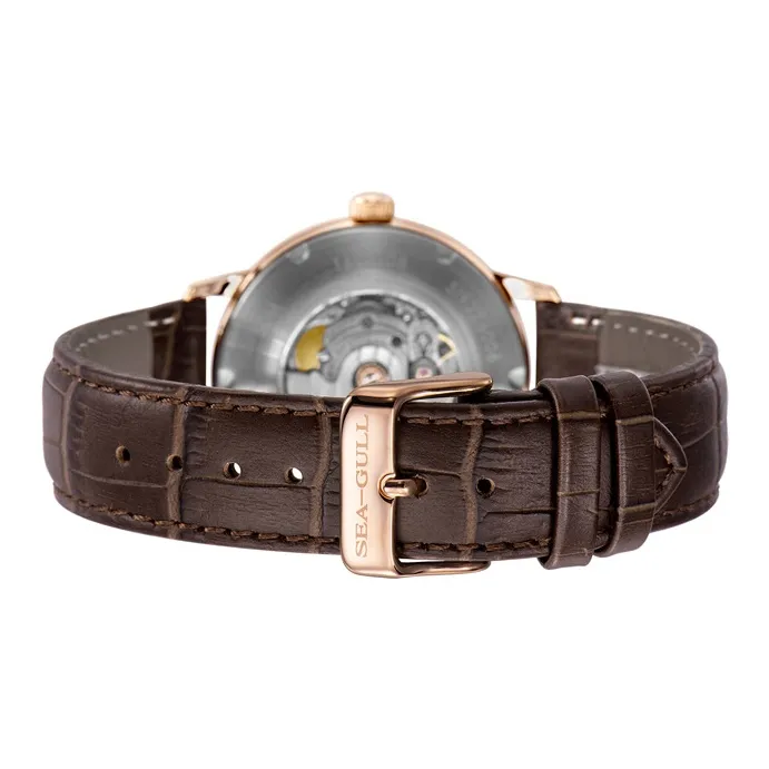 Sea Gull Business Formal Collection Automatic Mechanical Movement Genuine Leather Strap Watch Men's Watches Black Dial-3