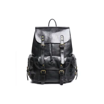 LARTIGENT Top Grain Cow Leather Backpack Regular Men's Black
