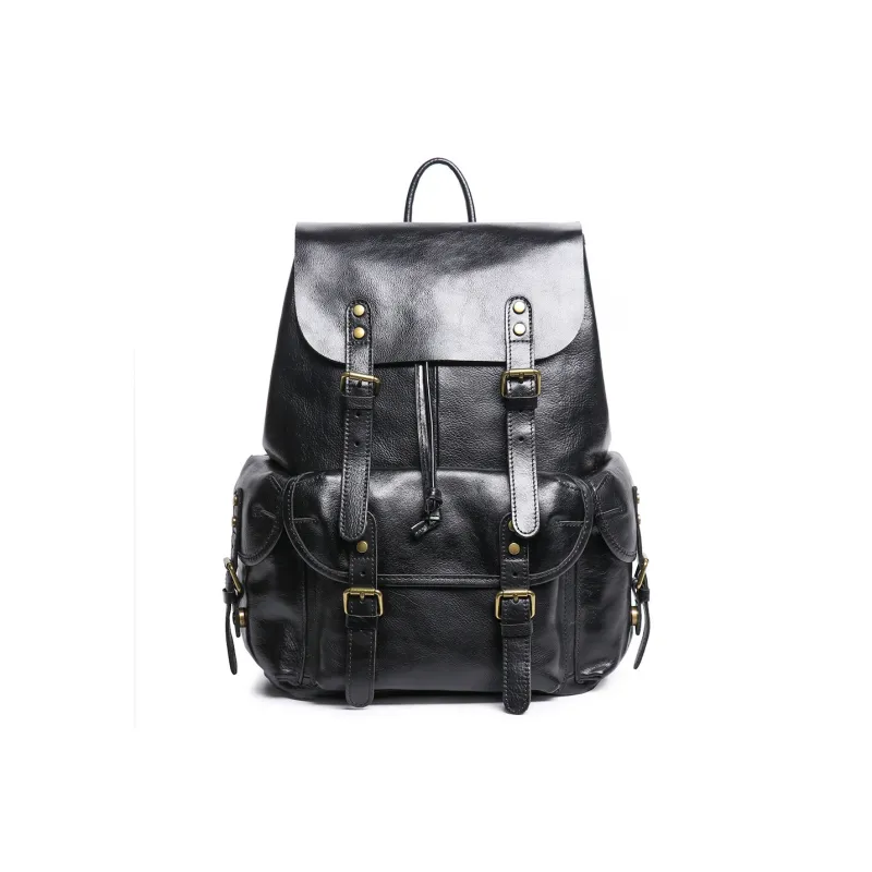 LARTIGENT Top Grain Cow Leather Backpack Regular Men's Black-0