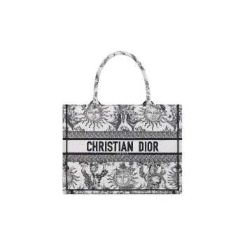 DIOR BookTote Soleil Ruiyi Print Embroidery Tote Bag Shopping Bag Handbag Medium Size Women's White & Black