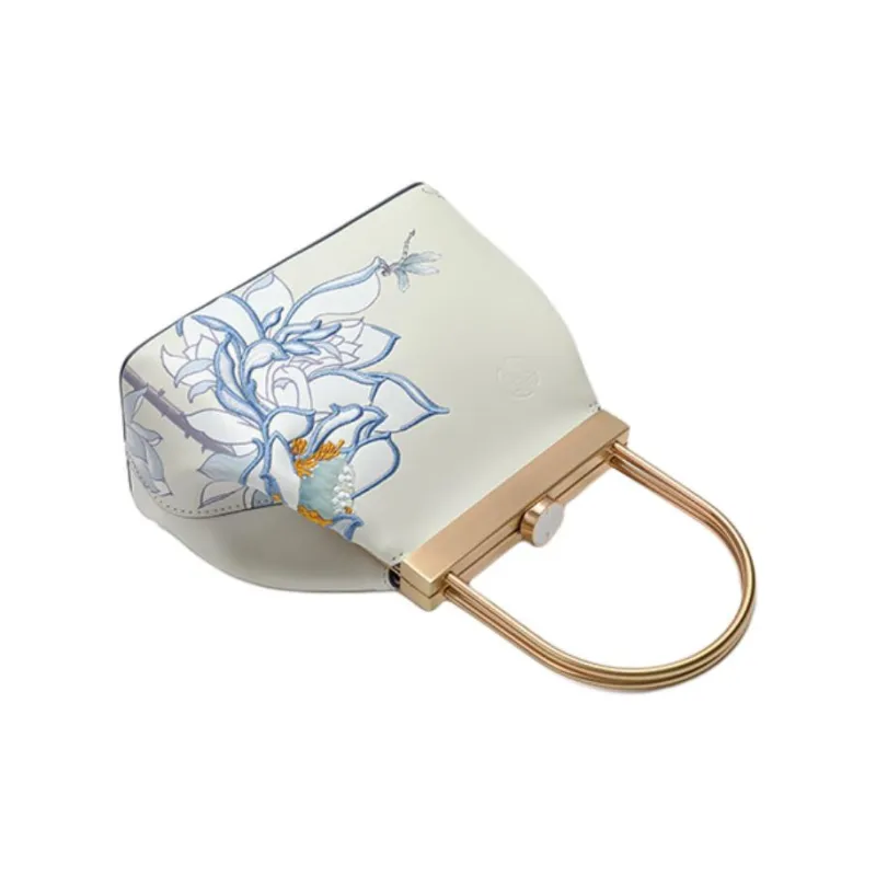 Ancient Yi Xi Cow Leather Vintage Handbag With Clasp Women's White-4