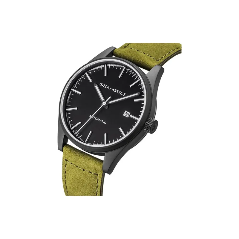 Sea Gull National Automatic Mechanical Movement Genuine Leather Strap Watch Men's Watches Black Dial-2