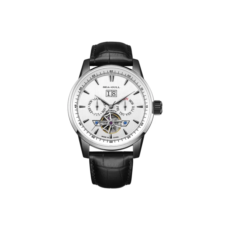 Sea Gull Masterpiece Collection Automatic Mechanical Movement Genuine Leather Strap Watch Men's Watches White Dial-0