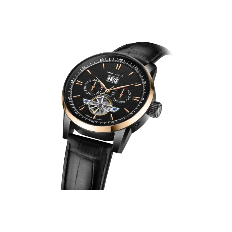 Sea Gull Masterpiece Collection Automatic Mechanical Movement Genuine Leather Strap Watch Men's Watches White Dial-16