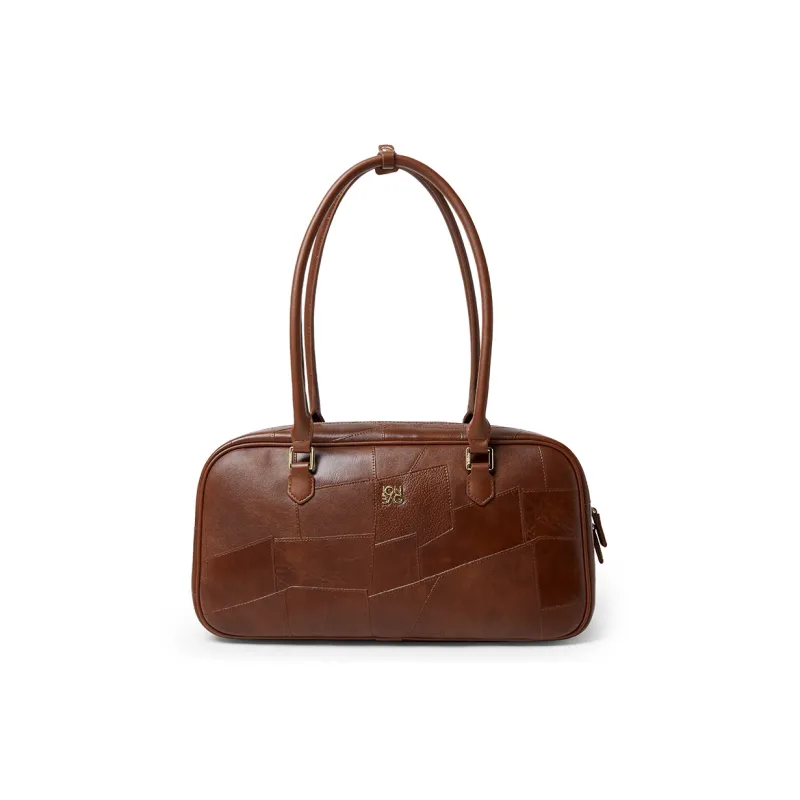 JONBAG Synthetic Leather Boston Bag, Shoulder Bag Tubas Women's Coffee/White-1