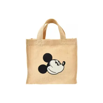 Disney Linen Fabric Tote Bag Shopping Bag Handbag Small Size Women's Beige